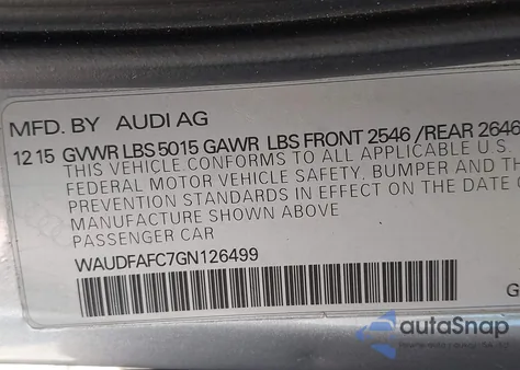 2016 Audi A6 2.0T Premium Plus из США, поврежденный, VIN WAUDFAFC7GN126499